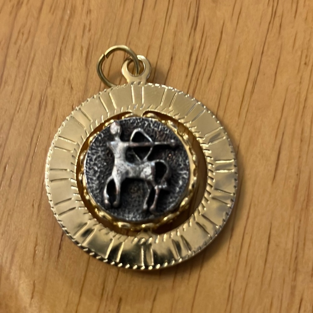 Zodiac Pendant - Vintage Gold and Silver Sagittarius Necklace Pendant